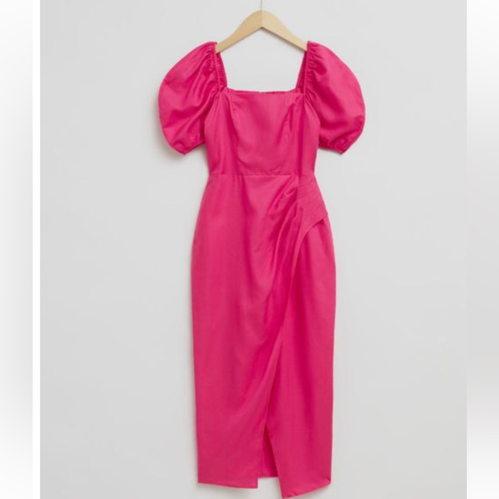 Other Stories Elegant Pink Puff Sleeve Dress